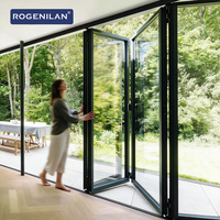 Puerta Plegable de Triple Vidrio con Aislamiento Térmico Rogenilan, Puertas Corredizas Retráctiles de Aluminio Tipo Acordeón para Patio Exterior