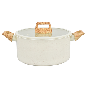 Juego de utensilios de cocina comerciales Olla de granito Utensilios de cocina Mango de grano de madera Sartenes de aluminio blanco Antiadherente Restaurante Calidad personalizable - Product Image 4