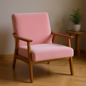 Sillón de Madera Maciza con Tapicería de Terciopelo Rosa, Diseño Moderno, Muebles para Sala de Estar - Product Image 2