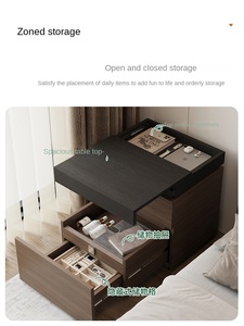 Comodino Moderno in Legno Massello con 2 Cassetti Multifunzionale Scuro con Vano Nascosto per <span class=keywords><strong>Arredamento</strong></span> Camera da Letto - Product Image 3