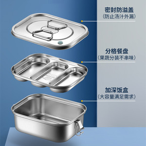 Lonchera Rectangular de Acero Inoxidable 304 con Compartimentos y Tapa para Trabajadores de Oficina - Product Image 1