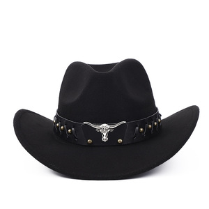Sombrero de Vaquero de Moda Casual para Fiesta, con Banda de Cuero de Cabeza de Vaca, Estilo <span class=keywords><strong>Jazz</strong></span>, Otoño Invierno 2025, Gran Venta - Product Image 1