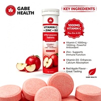 Comprimés effervescents ODM Vitamine C Zinc D3 1000mg pour le soutien immunitaire et la santé osseuse, saveur pomme rouge, tube portable, vente en gros OEM