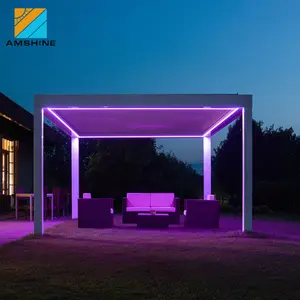 DIY Pergola Moderne Persienne Motorisée Pergola Bioclimatique en Aluminium Gazebo Extérieur en Aluminium avec Lumière RVB