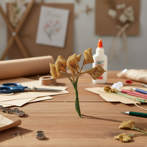 Ilan Flores Fiori Secchi Glitterati Oro 78mm 6 Pezzi per Decorazioni Artigianali - Product Image 3