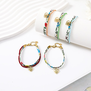 Bracelet personnalisé en <span class=keywords><strong>cordon</strong></span> <span class=keywords><strong>Liberty</strong></span> avec perles, double couche, charme cœur, bracelets d'amitié - Product Image 3