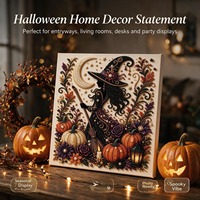 Kit de Peinture Diamant DIY Acrylique Style Nordique pour Halloween, Motifs Fantôme, Perle, Citrouille, Chat, Décoration Maison Faite Main