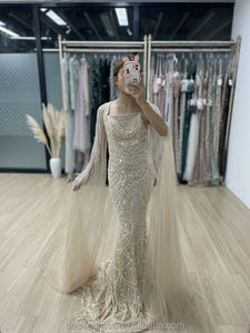 أنيق أسود كاب الأكمام قارب الرقبة اللؤلؤ الديكور أم العروس حورية البحر التطريز حزب فساتين MB40224 - Product Image 3