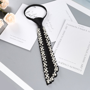 Corbata de Perlas y Diamantes de Imitación Negra Monocromática, Accesorio Decorativo para Mujer, Joyería de Moda - Product Image 1