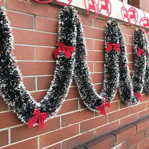 QY 2M Christmas Garland Home Party Wall Christmas Tree Ornaments Tinsel Strips with Bowknot Party Christmas accessories