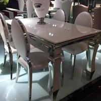 Ensemble table et chaises de salle à manger en acier inoxydable et marbre, style moderne et luxueux, style européen, rectangulaire, meubles de salle à manger pour le salon