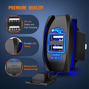 Enchufe de cargador USB estilo interruptor basculante de 12 voltios 4,2A puertos USB duales carga rápida 12 V toma de corriente impermeable para coche barco camión RV - Product Image 3