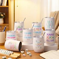 Ensemble de gobelets à vin isothermes en acier inoxydable sur le thème du Mahjong avec couvercle et paille – Cadeau idéal pour soirées jeux et fêtes