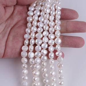 Collier de perles d'eau douce naturelles de Zhuji, 8-9 mm, trou latéral, double face, semi-fini, fait main, blanc rose, vente en gros - Product Image 2