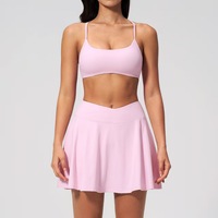 Ensemble soutien-gorge de sport X-Back et jupe de tennis à taille croisée, tenue d'entraînement 2 pièces avec short intégré pour femme, yoga, tennis