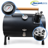 Barbecue portable au charbon de bois avec poignée en bois, thermomètre, cheminée, loquet et pieds – Barbecue de table
