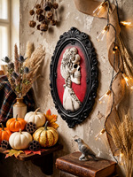 Cadre photo rétro en résine pour Halloween, décoration tête de mort, art mural gothique sombre avec araignée et crâne, décor effrayant