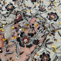 Tissu en tulle léger tissé en nylon/coton avec fleurs brodées, sequins et perles pour robes de mariée, de cérémonie et de mode pour filles, femmes et garçons