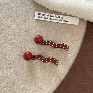 Nuove Mollette per Capelli in Lega Rosso Scuro di Tendenza per Ragazze, Nuove Mollette Smaltate a Forma Geometrica di Cuore/Luna/Ondulata, Mollette Senza Pieghe per Ragazze - Product Image 5