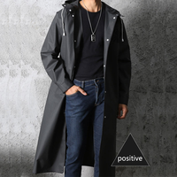 Imperméable long noir tendance pour adultes, 100 % polyester enduit, imperméable, pour femmes et hommes, avec capuche, pour la randonnée en plein air, les voyages, la pêche, l'escalade