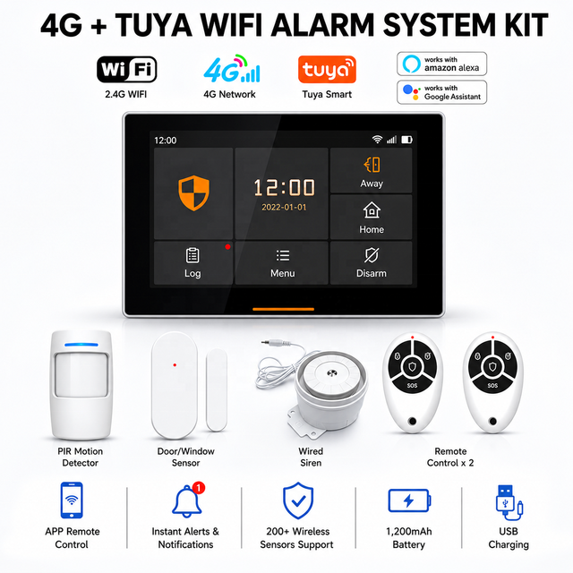 Tuya Smart Wireless Home Alarm GSM Security Burglar Alarm System with Motion Detector Anti-theft WiFi GSM Home Alarm System