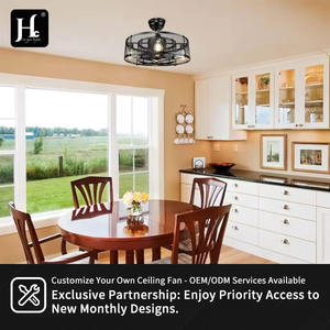 Matte Black Flush Mount <b>Ceiling</b> <b>Fan</b> <b>with</b> <b>Remote</b> 6 Speed Timing DC Motor Cage <b>Ceiling</b> <b>Fan</b> <b>with</b> <b>Light</b> - Product Image 6