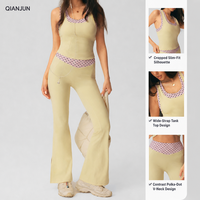 Ensemble de Pilates personnalisé à pois, débardeur colorblock et leggings évasés taille haute, vêtements de sport pour femme, Ropa Deportiva Mujer