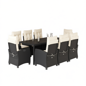 Set da Pranzo da Giardino in Rattan Bianco Crema e Nero per 6 Persone, Resistente alle Intemperie, Design Contemporaneo - Product Image 1