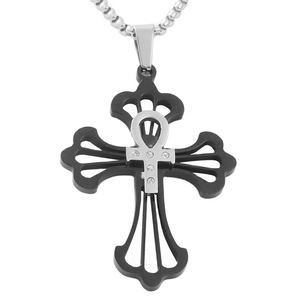 Men's Stainless Steel <b>Cross</b> Pendant Necklace Hollow Geometric Design With Crystal Inlay Punk Style - Product Image 1