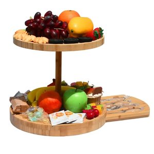 Wooden three-tier round food tray, bamboo and wood desktop egg tart cake nut and candy <b>plate</b>, multi-layer pastry display <b>rack</b> - Product Image 1