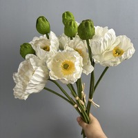 Fleur artificielle réaliste 3 têtes EVA coquelicot décoration de la maison fleurs de qualité