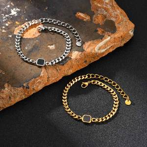 Pulsera de Cadena Cubana de Acero Inoxidable 316L para Hombre, Oro de 18K, Ojo de Tigre, Lapislázuli, Piedra Acrílica Negra, Joyería - Product Image 4