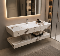 Meuble de salle de bain moderne en pierre frittée avec vasque en céramique intégrée sans joint, armoire murale, miroir intelligent, taille personnalisée pour hôtel