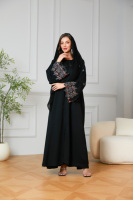 Abaya noire avec broderies colorées et strass, robe longue musulmane modeste, vêtements islamiques de style Dubaï avec hijab