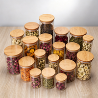 Contenants de stockage en verre écologiques multi-tailles pour épices, grains de café, noix, thé, biscuits, avec couvercles en bambou pour aliments
