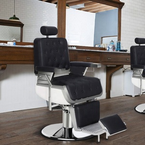 Silla de peluquero antigua negra, muebles de barbería de elevación, silla de peluquero para corte de pelo a la venta - Product Image 1