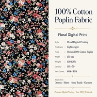 Tissu en popeline de coton 40S léger, écologique, respirant, doux, imprimé numérique floral personnalisé, pour robe