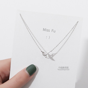 Origami Crane Necklace Silver Geometric Design Clavicle Chain Minimalist Jewelry Everyday Wear - Product Image 3