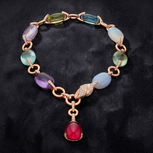 Collier pendentif de luxe en or rose avec chaîne à maillons en pierre naturelle pour femme, à porter au quotidien, forme goutte d'eau - Product Image 2