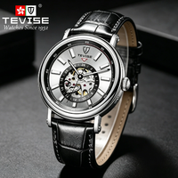 Montre mécanique automatique squelette en cuir pour homme TEVISE avec logo personnalisé, étanche, Reloj Hombre