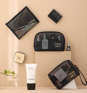 Bolsa de cosméticos de malla impermeable negra de gran capacidad, organizador portátil de viaje y almacenamiento con cierre de cremallera - Product Image 4