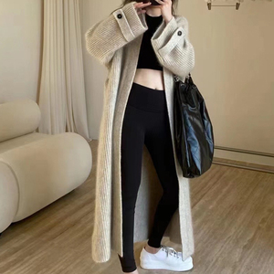 Cappotto Casual a <span class=keywords><strong>maglia</strong></span> a maniche lunghe <span class=keywords><strong>Beige</strong></span> moda <span class=keywords><strong>donna</strong></span> manica Raglan autunno e inverno maglione Cardigan lungo da <span class=keywords><strong>donna</strong></span> kaki - Product Image 5