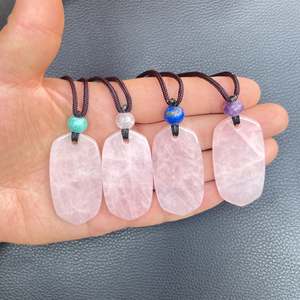 قلادة بتصميم هندسي من الأحجار الطبيعية، قلادة بوهيمية من الكريستال الخام والعقيق وكوارتز الوردي، سلسلة حبل، هدية - Product Image 2