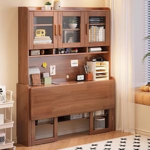 Solid Wood <b>Foldable</b> <b>Desk</b> Modern Simple Study <b>Desk</b> For Home Office Bedroom Student Computer <b>Desk</b> With Storage Shelves - Product Image 2