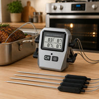 Termometer Daging Nirkabel Digital dengan 4 Probe untuk Pemantauan Multi-Makanan Melalui Kontrol Aplikasi Bluetooth untuk BBQ Grill Smoker Dapur