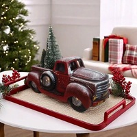 Statue de camionnette vintage de style européen en résine effet vieilli et recouvert de neige, simulation de camion ancien, petits arbres, pour intérieur et bureau