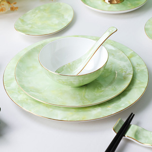 ชุดจานชามเซรามิกลายหินอ่อนสีเขียวจานพอร์ซเลนสำหรับเสิร์ฟถ้วยชาชุดจานชาม - Product Image 2