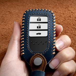 Porte-clés de luxe en cuir Crazy Horse, porte-clés en métal, porte-clés de voiture, coque de clé de voiture à 4 boutons pour Honda - Product Image 4