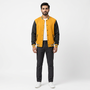 Winter <b>Men's</b> Custom Logo Stand Collar Front Logo Varsity College Baseball <b>Jacket</b> with <b>Long</b> Sleeve and Plain Dyed Design - Product Image 1