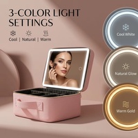 Trousse de Maquillage Portable Grande Capacité avec Séparateurs Ajustables CF, Miroir LED Lumineux Intégré pour Maquilleurs Professionnels et Voyage